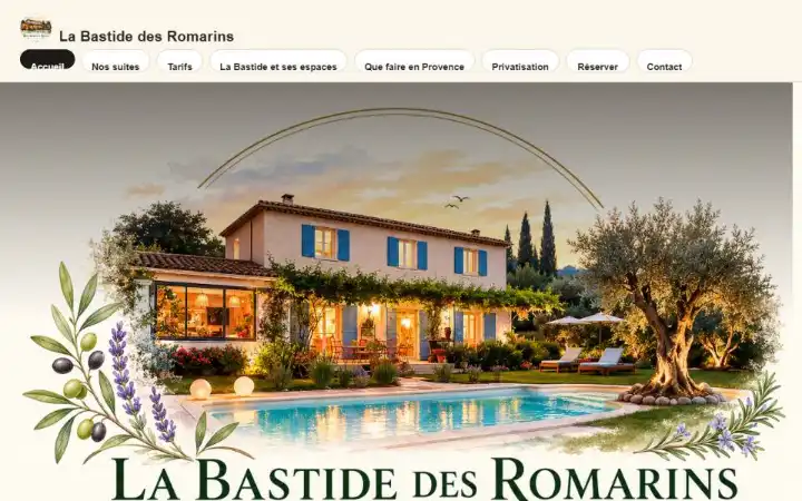 Page d'accueil du site La Bastide des Romarins